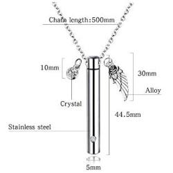 TGLS Angel Wing Necklace Cremation Jewelry with Clear Crystal Cylinder Urn Ashes Necklaces Memorial Keepsake Pendant