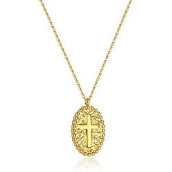 Ascona 18K Gold Dainty Cross Necklace for Women, Stainless Steel Hammered Simple Cross Pendant Chain