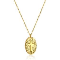 Ascona 18K Gold Dainty Cross Necklace for Women, Stainless Steel Hammered Simple Cross Pendant Chain