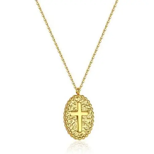 Ascona 18K Gold Dainty Cross Necklace for Women, Stainless Steel Hammered Simple Cross Pendant Chain Ascona 18K Gold Dainty Cross Necklace for Women, Stainless Steel Hammered Simple Cross Pendant Chain