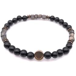 Mens Recycled Glass & Black Ebony Wood Stretch Bead Bracelet Handcrafted in Usa