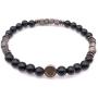 Mens Recycled Glass & Black Ebony Wood Stretch Bead Bracelet Handcrafted in Usa