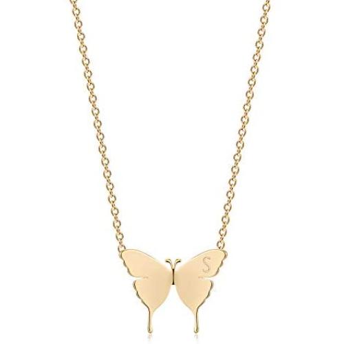 OSIANA Gold Dainty Butterfly Initial Necklace for Women 18K Plated Gold Tiny Cute Letter Pendant Name Alphabet Choker Necklace Minimalist Personality Gift Friendship Jewelry for Her