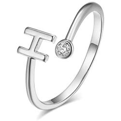 2Pcs Initial Letter Ring for Teen Girls with Cubic Zirconia Adjustable A-Z Stackable Ring for Women