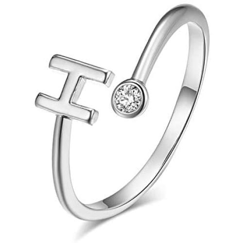 2Pcs Initial Letter Ring for Teen Girls with Cubic Zirconia Adjustable A-Z Stackable Ring for Women