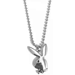 jewelry world Playboy Bunny Necklace, 24'' Rolo Chain in Pure 304 Stainless, with Antiqued Zinc Alloy Play Boy Rabbit Charm Pendant