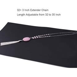 Long Tassel Pendant Necklace for Women Girls, Long Tassel Necklace,Genuine Quartz Stone Pendant Necklace,Ajustable from 32 to 34 Inch