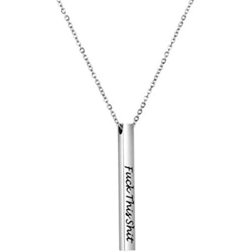 Ankiyabe Inspirational Long Vertical Bar Necklace for Her Nevertheless She Persisted Motivational Mantra Quote Engraved Cube Bar Pendant Gift for Women Girls