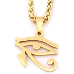 Warvik Green Opal Horus Eye Egypt CZ Stone Pendant Necklace Silver Color, Stainless Steel Jewelry Men Women Wheat Chain 20/28 Inch