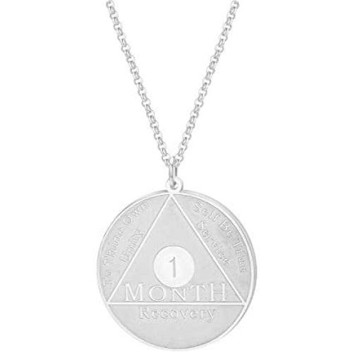 AA Monthly Medallion Necklace Sober Recovery Necklace with Serenity Prayer Recovery Gift