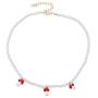 Bohemian Colorful Resin Mushroom Beads Chain Pendant Necklace Set for Women Girl Handmade Boho Cute Imitation Pearl Beaded Choker Necklace 3D Vegetable Food Jewelry Gift