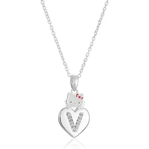 Hello Kitty Girls Crystal and Enamel Initial Pendant Necklace, 18''