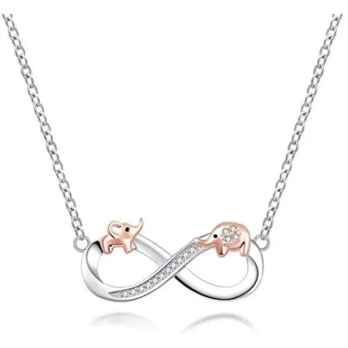 Infinity Pendant Necklace Elephant/Footprints Jewelry 925 Sterling Silver Lucky Elephant Necklace Valentine Birthday Xmas Gift for Women Girl