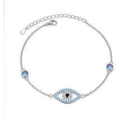 JZMSJF 925 Sterling Silver Evil Eye Bracelet White Blue Third Eye Chain for Women Girls