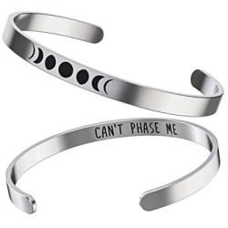 Moon Phases Bracelet - Moon Gifts For Women - Cute Stainless Steel Bangle – Silver Cuff With “Can’t Phase Me” Inspirational Quote