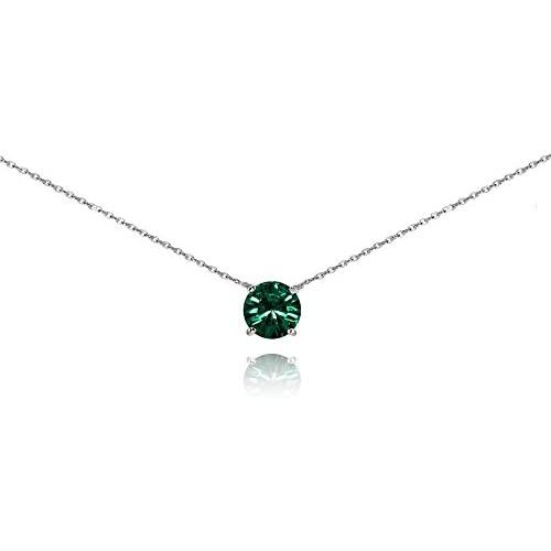 Sterling Silver Green Solitaire Choker Necklace Made with Swarovski Crystal