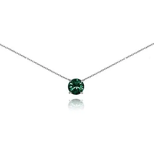 Sterling Silver Green Solitaire Choker Necklace Made with Swarovski Crystal Sterling Silver Green Solitaire Choker Necklace Made with Swarovski Crystal