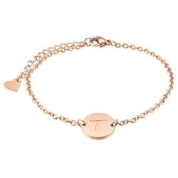 THREE KEYS JEWELRY Rose Gold Initial Bracelet for Girls Gifts Stainless Steel Dainty Coin Name Initial Charm Bracelet Alphabet Letter Pendant Initial Bracelets for Women with Initial