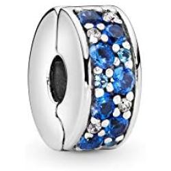 Pandora Jewelry Blue Pave Clip Crystal and Cubic Zirconia Charm in Sterling Silver