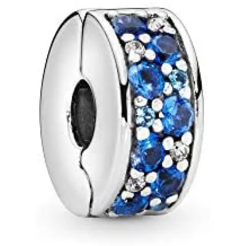 Pandora Jewelry Blue Pave Clip Crystal and Cubic Zirconia Charm in Sterling Silver