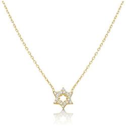 Alef Bet by Paula Dainty Jewish Star of David Necklace for Women and Girls Set with Pave Sparkling Cubic Zirconia Stones