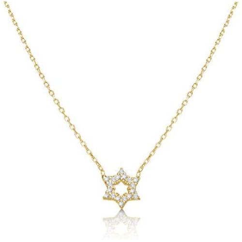 Alef Bet by Paula Dainty Jewish Star of David Necklace for Women and Girls Set with Pave Sparkling Cubic Zirconia Stones