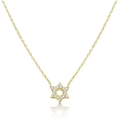 Alef Bet by Paula Dainty Jewish Star of David Necklace for Women and Girls Set with Pave Sparkling Cubic Zirconia Stones