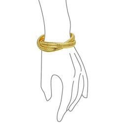 Bling Jewelry Fashion Omega Cobra Wide Bangle 2 Interlocking Stretch Bracelet for Women Polished Gold Plated Stainless Steel