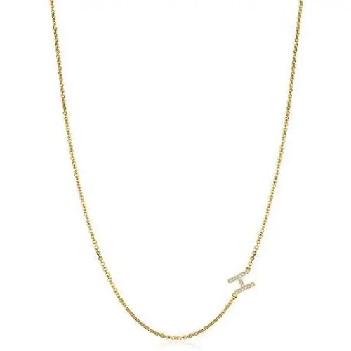 Hidepoo Sideways Initial Necklace for Women, 14k Gold Plated Dainty Cubic Zirconia Sideways Alphabet 26 A-Z Letter Necklace, Personalized Tiny Monogram Initial Necklace Gifts for Women Girls