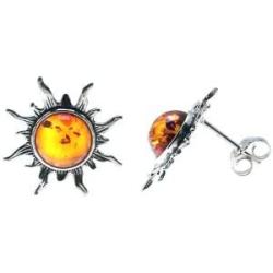 Ian and Valeri Co. Amber Sterling Silver Flaming Sun Stud Earrings
