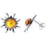 Ian and Valeri Co. Amber Sterling Silver Flaming Sun Stud Earrings