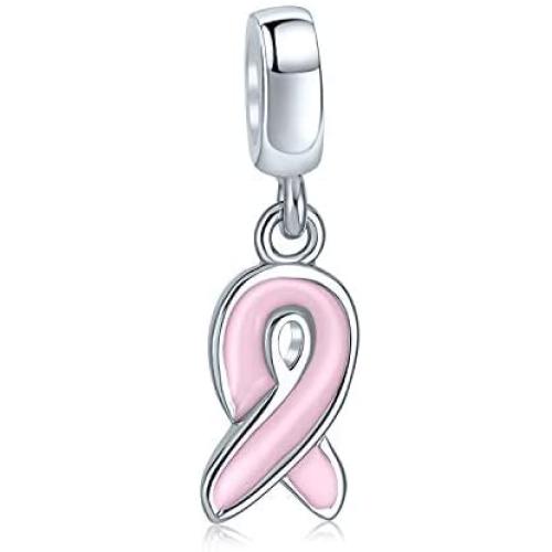 Breast Cancer Survivor Pink Ribbon Hope Dangle Charm Bead For Women Enamel 925 Sterling Silver Fits European Bracelet