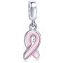 Breast Cancer Survivor Pink Ribbon Hope Dangle Charm Bead For Women Enamel 925 Sterling Silver Fits European Bracelet