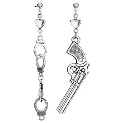 Infinity Love Heart Dangle Drop Earrings Asymmetry Double Heart Cool Pistol Handcuffs Earrings Stud for Couple Women Girls
