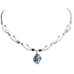 Faship Gorgeous Aqua Swarovski Crystal Floral Necklace Earrings Set