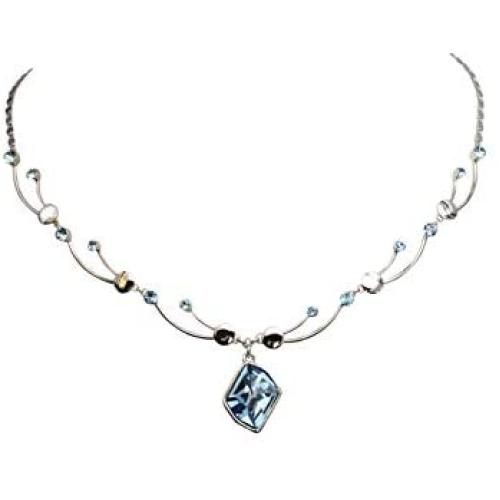 Faship Gorgeous Aqua Swarovski Crystal Floral Necklace Earrings Set