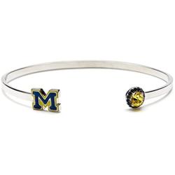 University of Michigan Bracelet | UM Blue Block M Bangle Bracelet with Crystal | Officially Licensed University of Michigan Jewelry | Michigan Bracelet | UM Wolverines | Stainless Steel