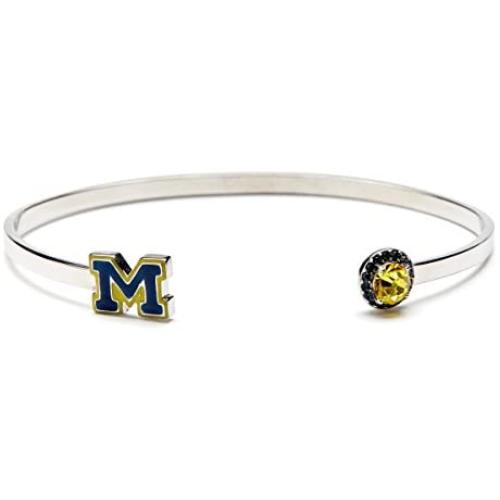 University of Michigan Bracelet | UM Blue Block M Bangle Bracelet with Crystal | Officially Licensed University of Michigan Jewelry | Michigan Bracelet | UM Wolverines | Stainless Steel