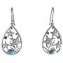 Sterling Silver Natural Larimar ''Hawaiian Stars'' Starfish Raindrop Pave Dangle Earrings