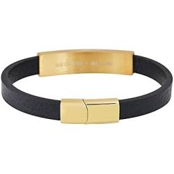 Geoffrey Beene Mens Genuine Leather and Stainless Steel Bracelet with Carbon Fiber ID