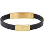 Geoffrey Beene Mens Genuine Leather and Stainless Steel Bracelet with Carbon Fiber ID