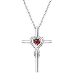 FANCIME Cross Necklace for Women Sterling Silver Birthstone Necklace Infinity Cross Crucifix Heart Necklace Pendant Birthstone Jewelry Gifts for Mom Birthday Gifts for Women Girls 16''+2''