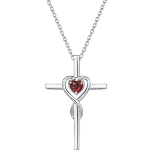 FANCIME Cross Necklace for Women Sterling Silver Birthstone Necklace Infinity Cross Crucifix Heart Necklace Pendant Birthstone Jewelry Gifts for Mom Birthday Gifts for Women Girls 16''+2''