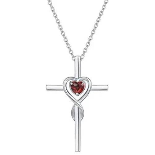 FANCIME Cross Necklace for Women Sterling Silver Birthstone Necklace Infinity Cross Crucifix Heart Necklace Pendant Birthstone Jewelry Gifts for Mom Birthday Gifts for Women Girls 16''+2''