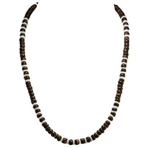 BlueRica Brown Coconut Wood and Puka Shell Beads Necklace
