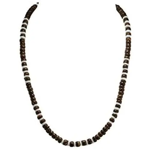 BlueRica Brown Coconut Wood and Puka Shell Beads Necklace BlueRica Brown Coconut Wood and Puka Shell Beads Necklace