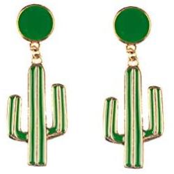 YUNXI Unique Women Cute Fun Earrings Enamel Cactus Earrings Sweet Fresh Exaggerated Green blue Plant Ladies drop Earrings for women girls potted earring