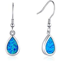 FANCIME Sterling Silver Opal Dangle Earrings White Fire/Blue Teardrop/Oval/Spiral Ribbon Hook Drop Earrings October Birthstone Fine Jewelry for Women Girls