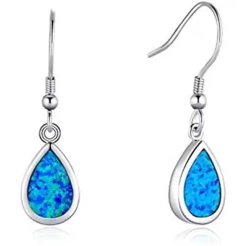 FANCIME Sterling Silver Opal Dangle Earrings White Fire/Blue Teardrop/Oval/Spiral Ribbon Hook Drop Earrings October Birthstone Fine Jewelry for Women Girls