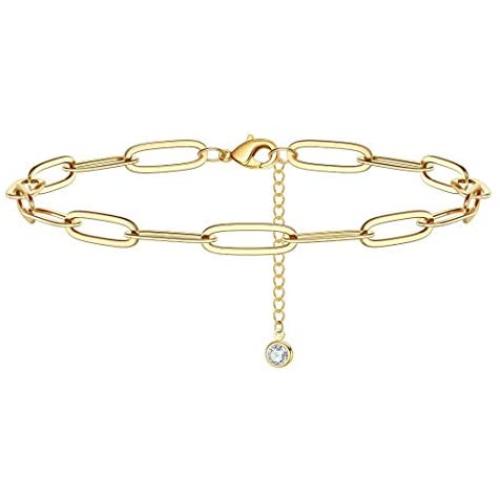 IEFSHINY Gold Paperclip Link Chain Necklace Bracelet Anklet, 14K Gold Plated Dainty Oval Link Chain Necklace Bracelet Anklet Paperclip Chain Gold Jewelry for Women Girls